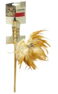kattenspeelhengel 35,5 cm hout/veren beige