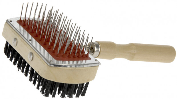 2-in-1 hondenborstel 18 cm staal/nylon/hout