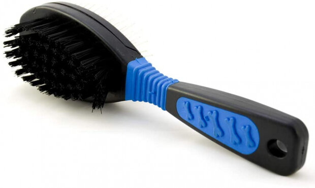 hondenborstel dubbelzijdig 20 cm zwart/blauw