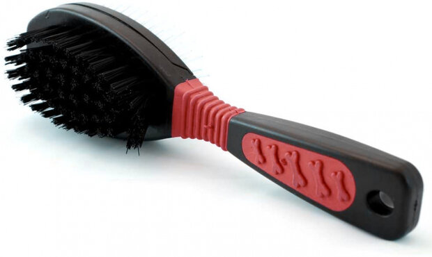hondenborstel dubbelzijdig 20 cm zwart/rood
