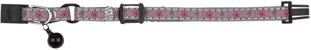 kattenhalsband 18 x 2 cm nylon roze/zilver