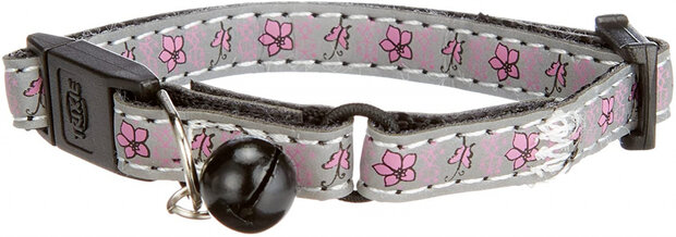 kattenhalsband 18 x 2 cm nylon roze/zilver