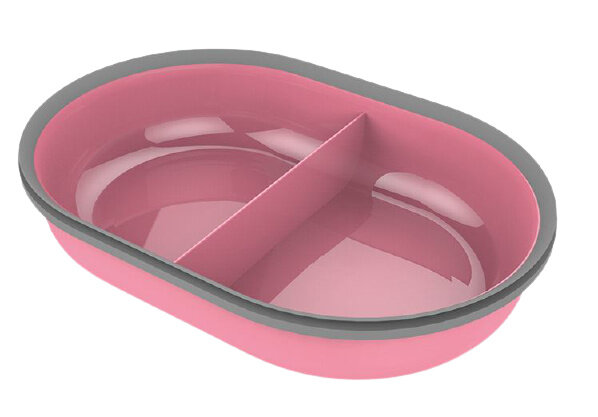 voer- en drinkbak dubbel 400 ml 16 x 10,5 cm roze