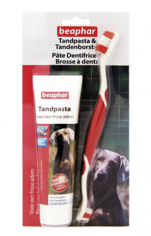gebitsverzorgingset huisdier rood/wit 2-delig