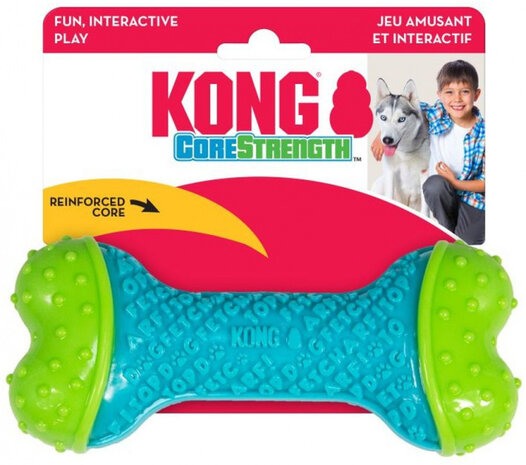 kauwspeelgoed Core Strength Bone 18 cm rubber blauw/groen