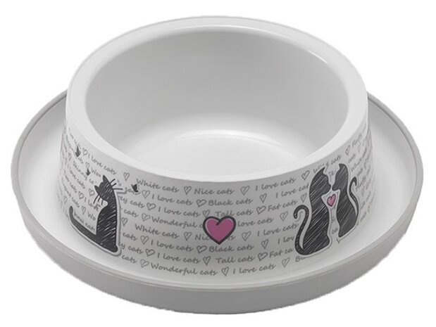 voer- en drinkbak Cats In Love 350 ml 16 x 5,3 cm wit