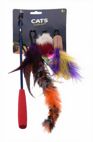 kattenspeeltje veren 40-100 cm polyester zwart