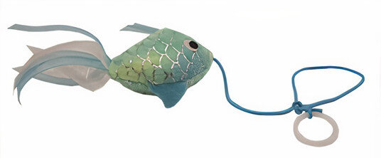 kattenspeeltje Mermaid goudvis 17 cm polyester blauw