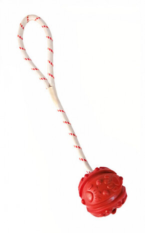 hondentrektouw met bal 35 x 7 cm rubber rood