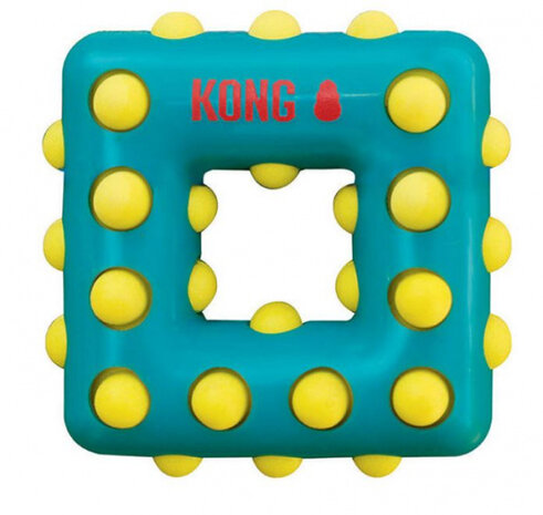 kauwspeeltje Dotz Square hond 13,5 cm rubber geel/groen
