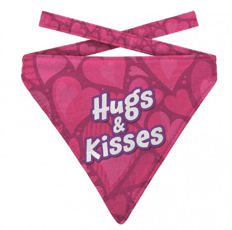 hondenhalsdoek Hugs &amp; kisses roze polyester maat M