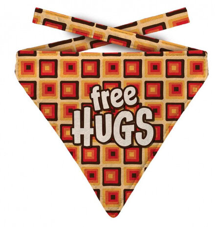 hondenhalsdoek Free hugs polyester oranje maat L