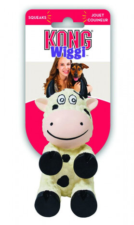 hondenspeeltje Wiggi Koe 19 x 10 cm rubber wit/zwart