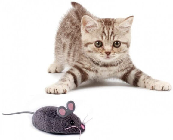 kattenspeeltje Mouse 11 x 3,8 cm polyester donkergrijs