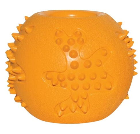 hondensnackbal 6 cm rubber oranje 2-delig