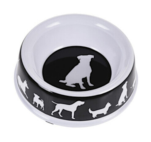 voer- en drinkbak Hond 25 cm melamine zwart/wit