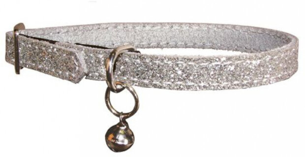kattenhalsbanden glitter 30 x 1 cm Eco leer zilver