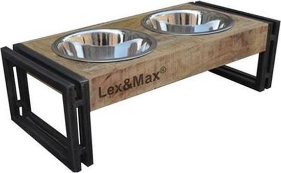 voerbakstandaard 54 x 24 cm RVS bruin/zwart 3-delig