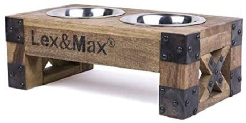 voerbakstandaard 43 x 24 cm RVS/hout bruin 3-delig