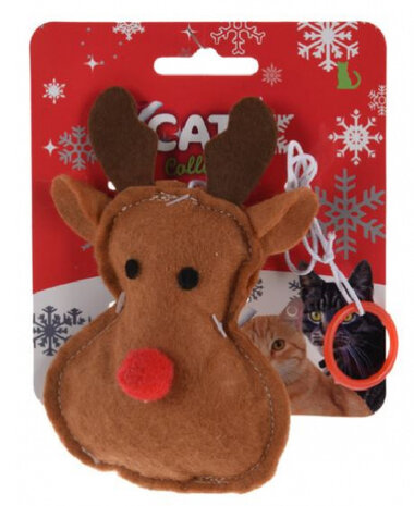 kattenspeeltje rendier 11 cm textiel bruin