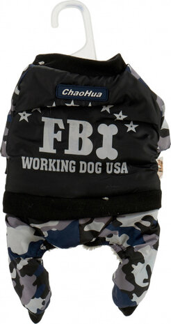 hondenkostuum FBI polyester zwart/grijs/blauw maat S