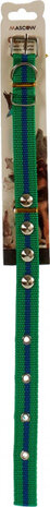 hondenhalsband 40,5 x 2,5 cm textiel/staal groen/blauw