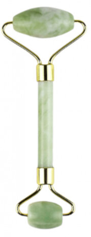 jaderoller 14 x 6 cm edelsteen/staal groen/goud 2-delig