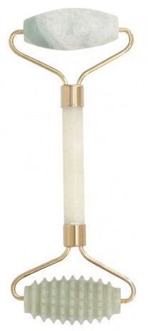 jaderoller 14 x 6 cm edelsteen/staal lichtgroen/goud