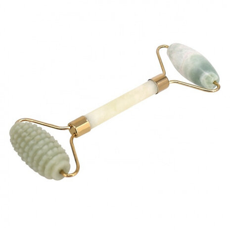 jaderoller 14 x 6 cm edelsteen/staal lichtgroen/goud