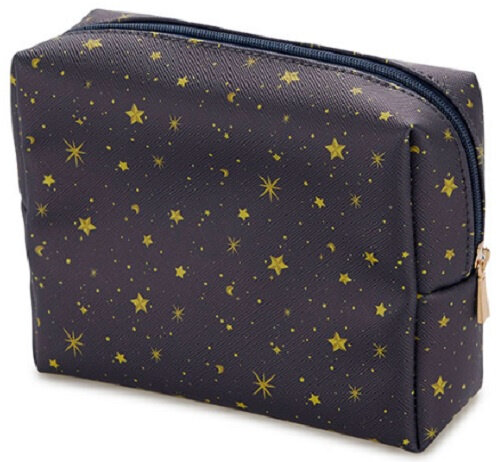 make-up tasje Starry 12 x 16 cm polyester blauw/geel