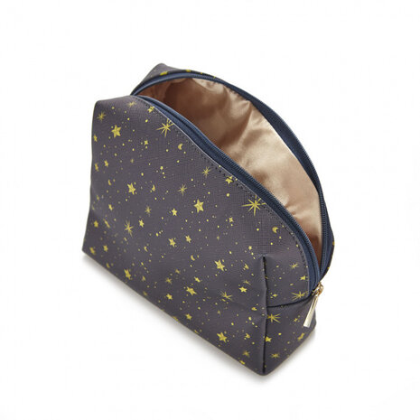 make-up tasje Starry 12 x 16 cm polyester blauw/geel