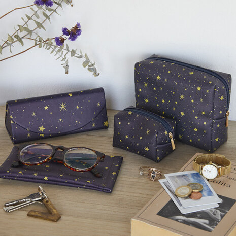 make-up tasje Starry 12 x 16 cm polyester blauw/geel
