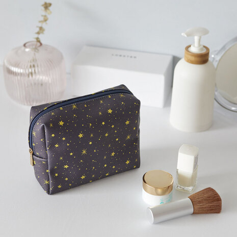 make-up tasje Starry 12 x 16 cm polyester blauw/geel