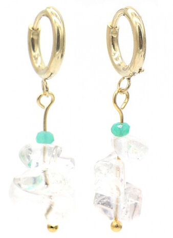 &nbsp;oorbellen Stones 3 x 1,2 cm RVS transparant/goud