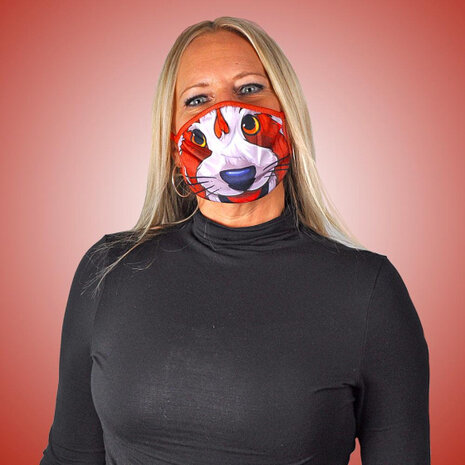 mondkapje Wild Smiles panda polykatoen wit/rood