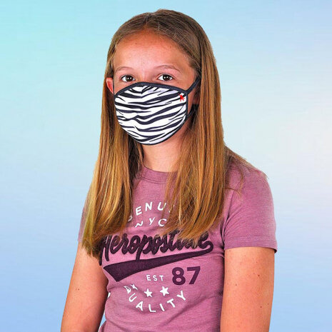 mondkapje Wild Smiles junior polykatoen wit/zwart