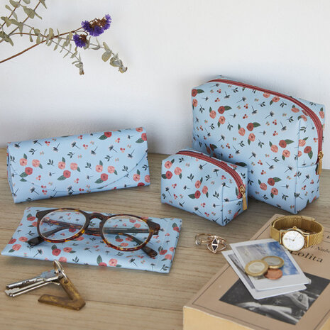 beautycase Bloom dames 6 x 9 cm polyester blauw