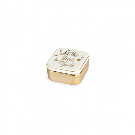 sieradendoosje Stars 2,5 x 4,9 cm porselein goud/wit