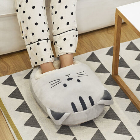 voetenwarmer kat polyester 37 x 30 cm grijs