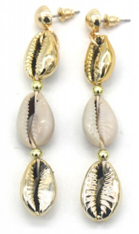oorbellen Kendra dames 7 x 1,2 cm metaal goud/beige