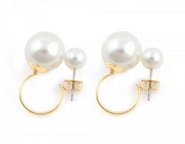 oorbellen Bea Parel dames 2,5 cm metaal goud/wit