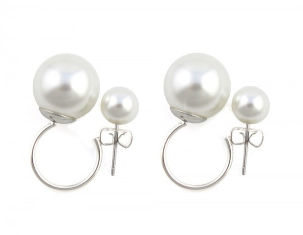oorbellen Bea Parel dames 2,5 cm metaal zilver/wit