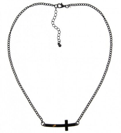 ketting Cross dames 50 cm metaal zwart verstelbaar