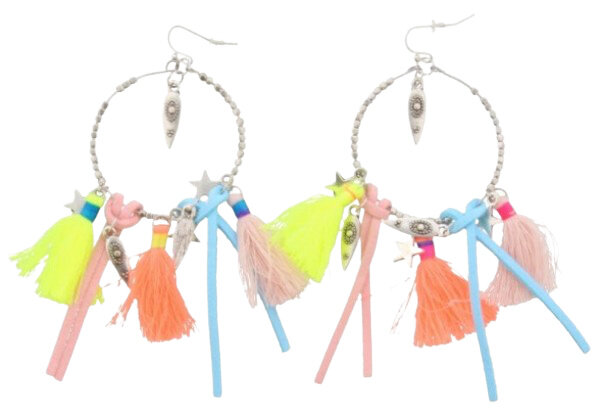 oorbellen Ibiza meisjes 10 cm staal geel/oranje