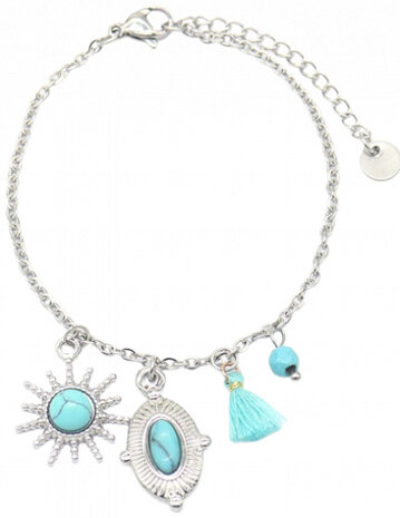 bedelarmband Sunny dames RVS zilver/turquoise