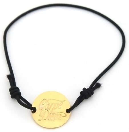 armband Carpe Diem unisex touw/RVS zwart/goud