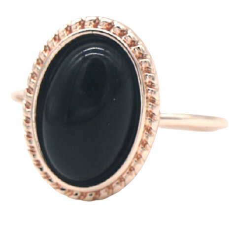 aanschuifring Black Stone dames RVS ros&eacute;goud/zwart