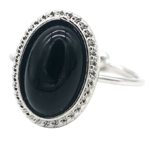 aanschuifring Black Stone dames RVS zilver/zwart