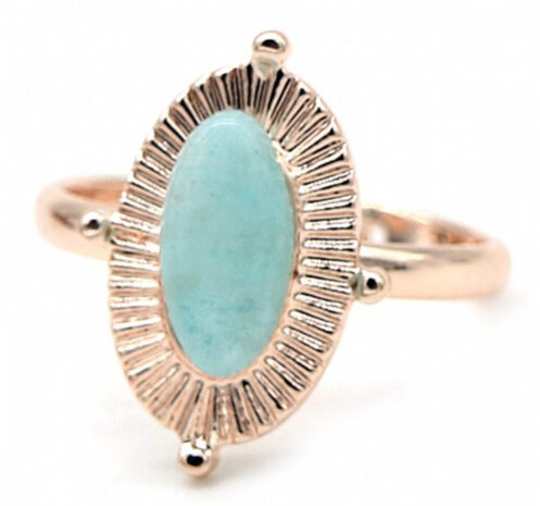 ring glas dames RVS blauw/ros&eacute;goud verstelbaar