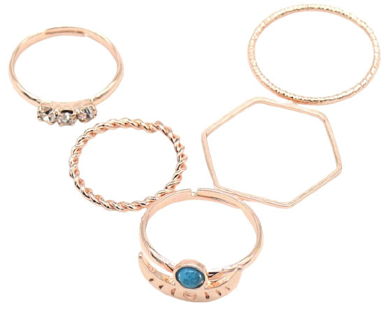 ring set Kiek dames metaal ros&eacute;goud 5-delig maat 60